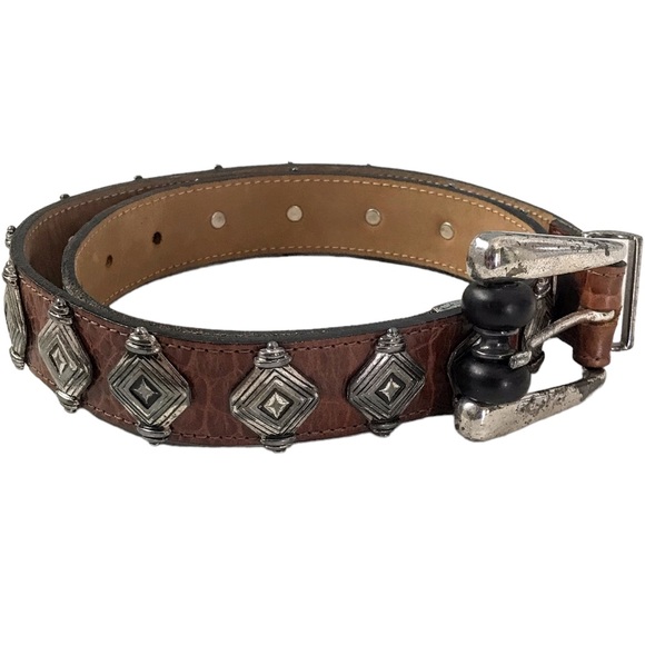 Streets Ahead Belt 19 Conchos Medallion Brown Leather Antiqued Silver Hardware M - Picture 3 of 13